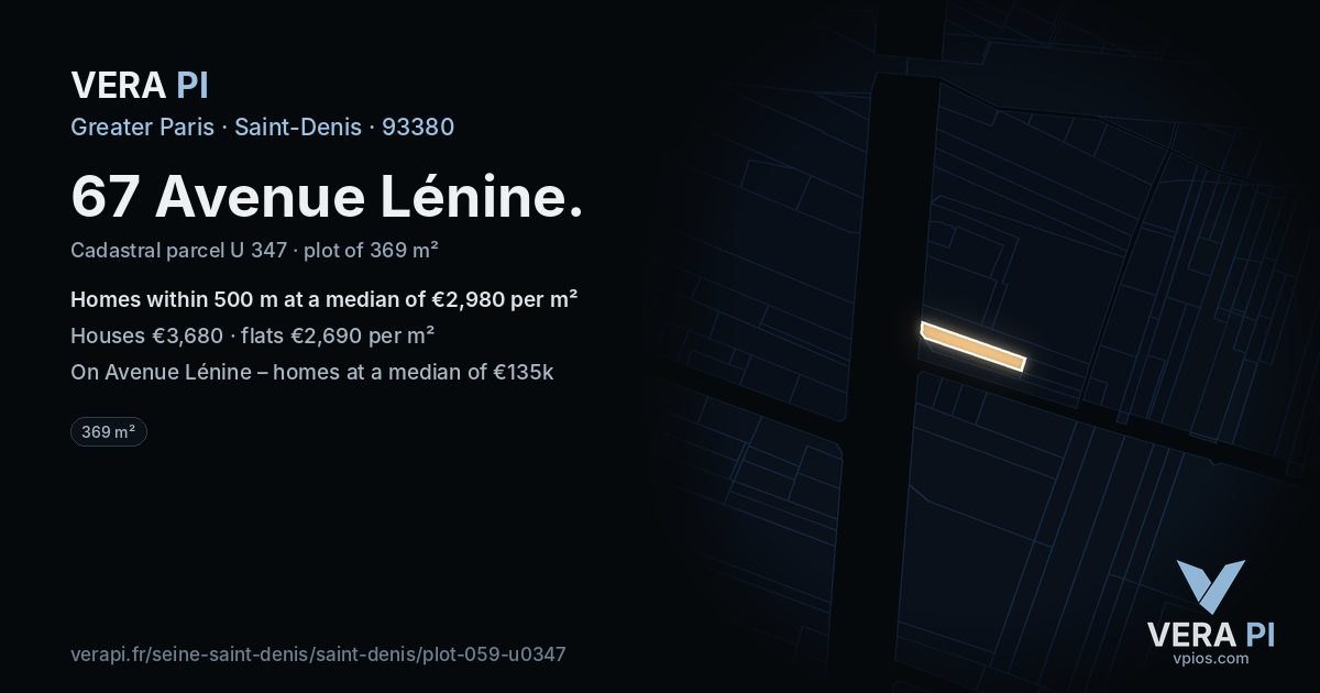 67 Avenue Lénine, Saint-Denis at night – the plot lit, the parcels around coloured by the prices near them