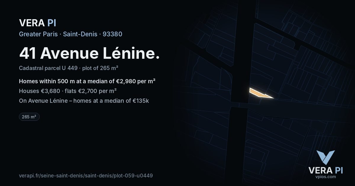41 Avenue Lénine, Saint-Denis at night – the plot lit, the parcels around coloured by the prices near them