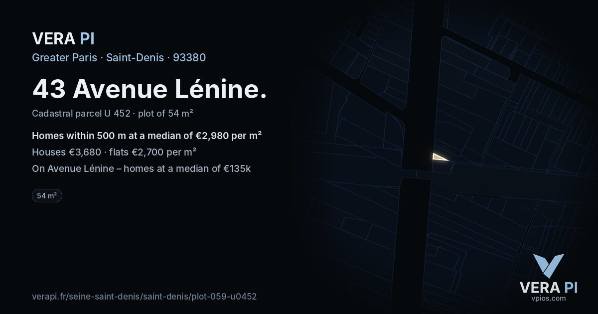 43 Avenue Lénine, Saint-Denis at night – the plot lit, the parcels around coloured by the prices near them