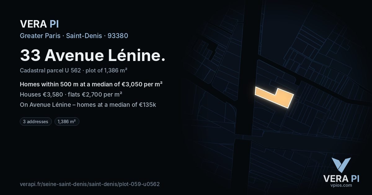 33 Avenue Lénine, Saint-Denis at night – the plot lit, the parcels around coloured by the prices near them
