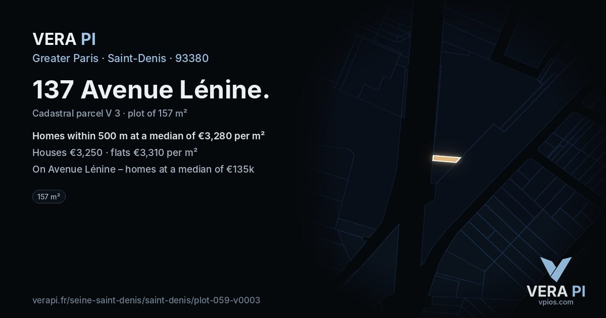 137 Avenue Lénine, Saint-Denis at night – the plot lit, the parcels around coloured by the prices near them