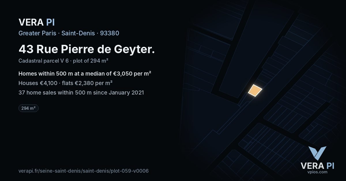 43 Rue Pierre de Geyter, Saint-Denis at night – the plot lit, the parcels around coloured by the prices near them