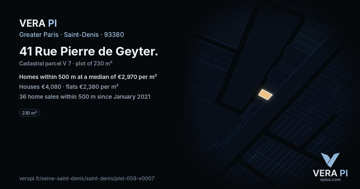 41 Rue Pierre de Geyter, Saint-Denis at night – the plot lit, the parcels around coloured by the prices near them