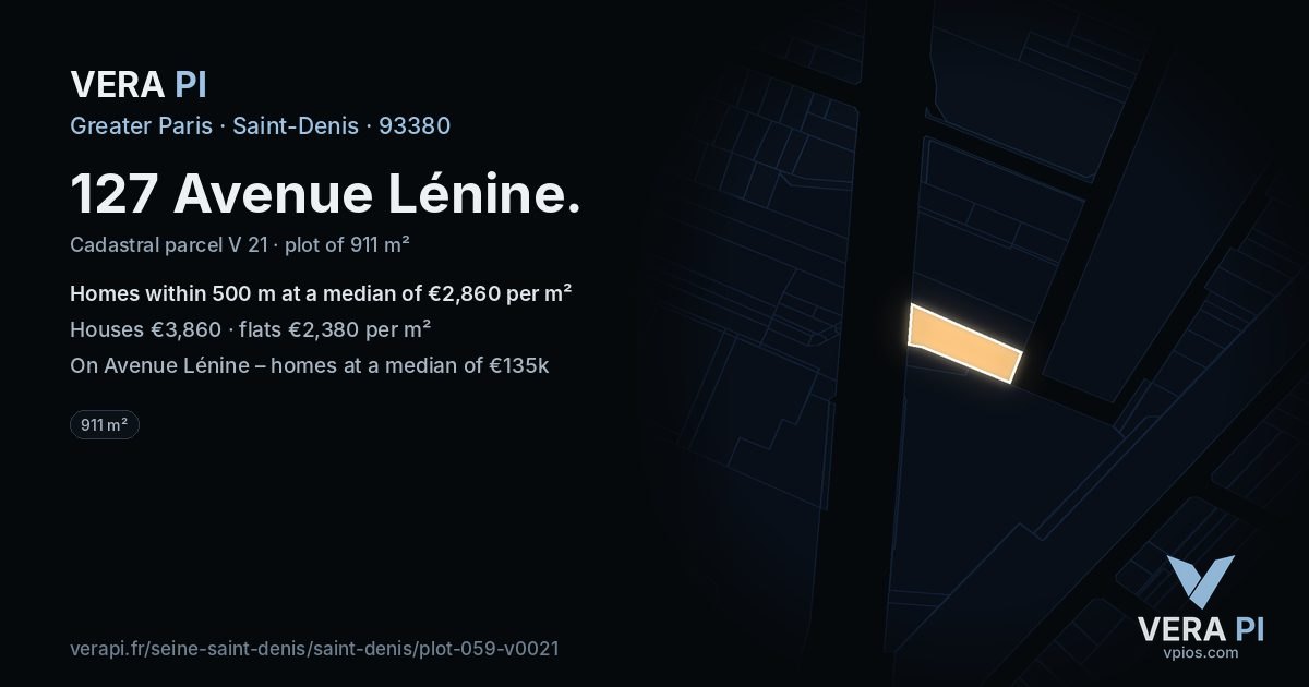 127 Avenue Lénine, Saint-Denis at night – the plot lit, the parcels around coloured by the prices near them