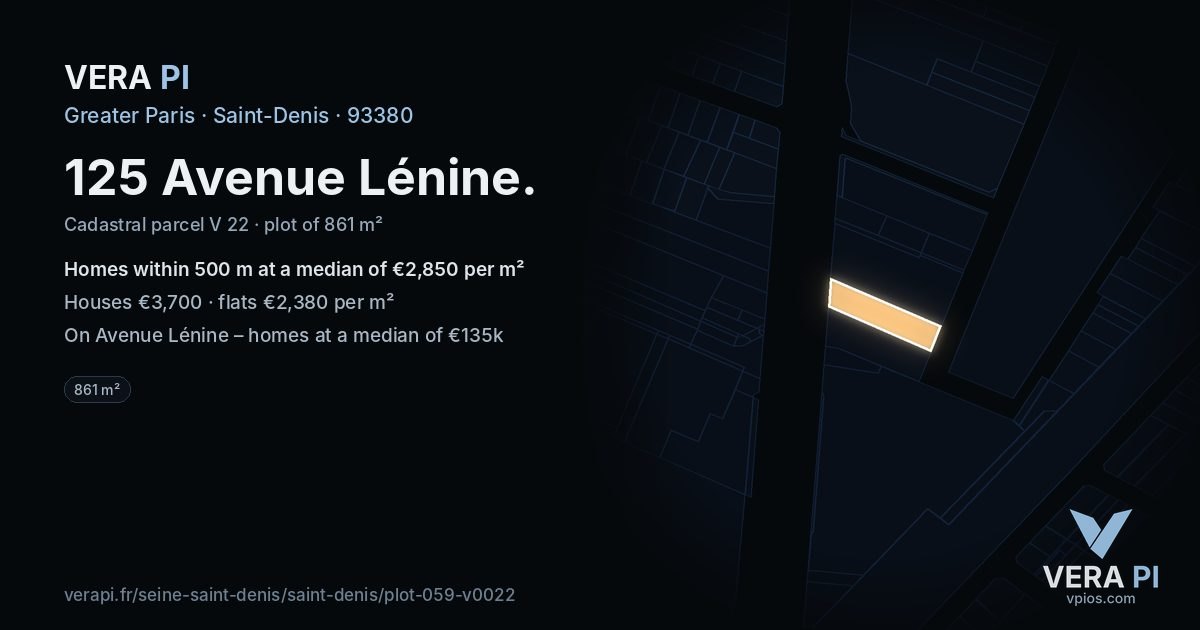 125 Avenue Lénine, Saint-Denis at night – the plot lit, the parcels around coloured by the prices near them