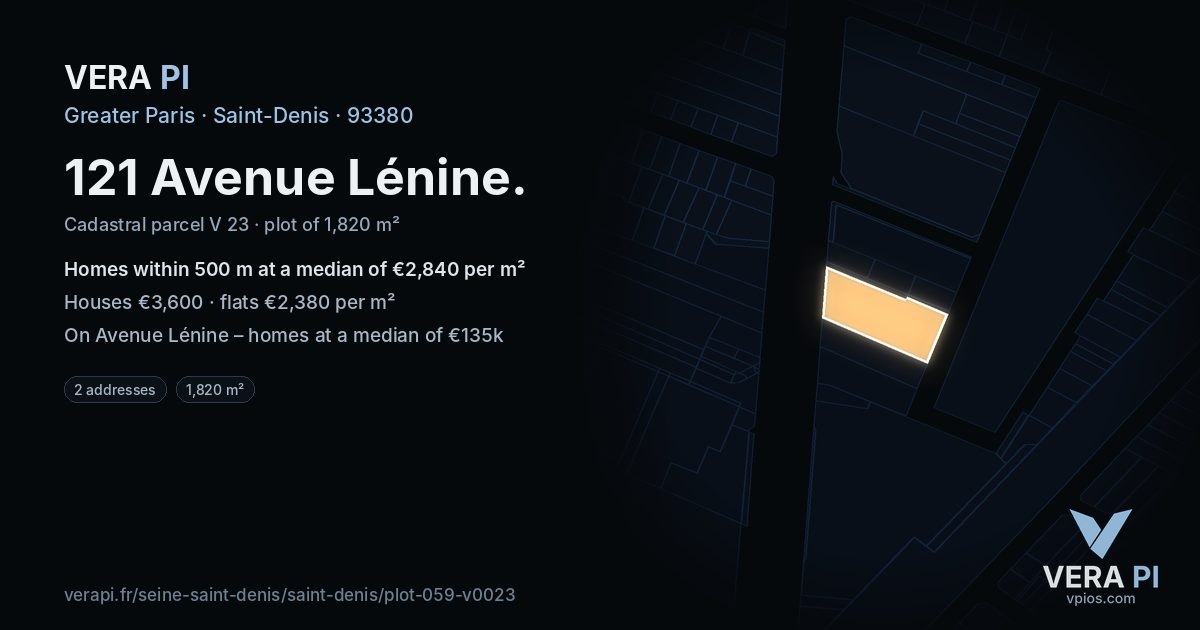 121 Avenue Lénine, Saint-Denis at night – the plot lit, the parcels around coloured by the prices near them