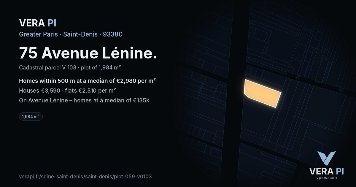 75 Avenue Lénine, Saint-Denis at night – the plot lit, the parcels around coloured by the prices near them
