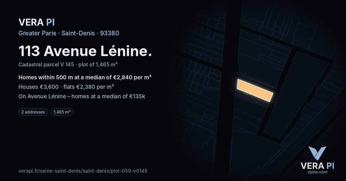 113 Avenue Lénine, Saint-Denis at night – the plot lit, the parcels around coloured by the prices near them