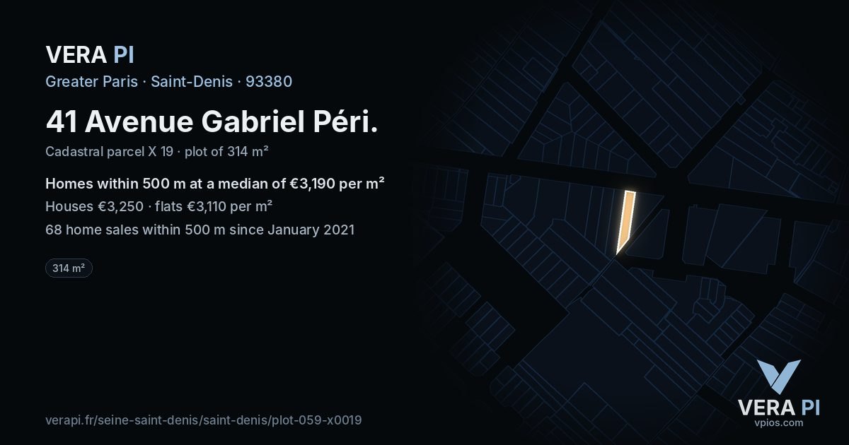 41 Avenue Gabriel Péri, Saint-Denis at night – the plot lit, the parcels around coloured by the prices near them