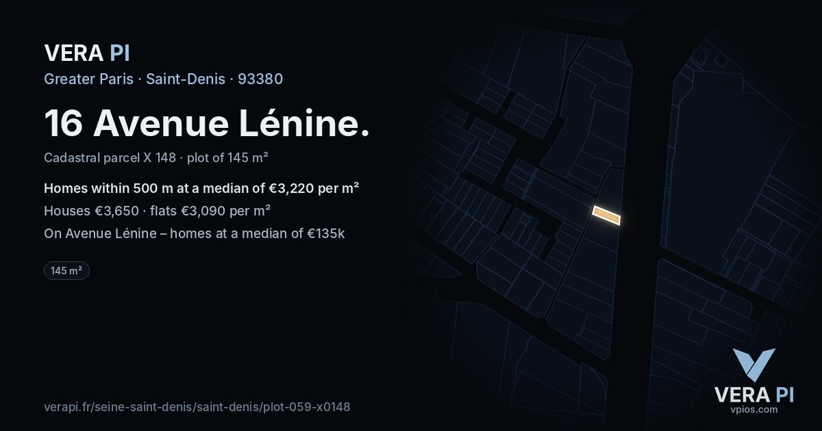 16 Avenue Lénine, Saint-Denis at night – the plot lit, the parcels around coloured by the prices near them