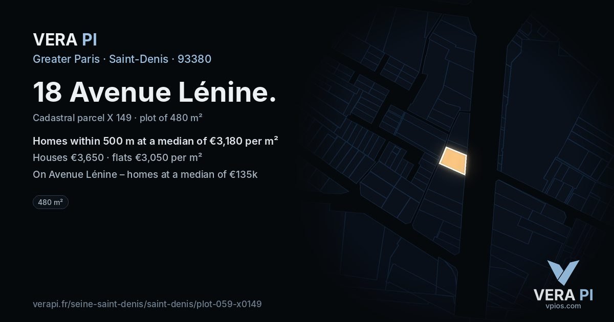 18 Avenue Lénine, Saint-Denis at night – the plot lit, the parcels around coloured by the prices near them
