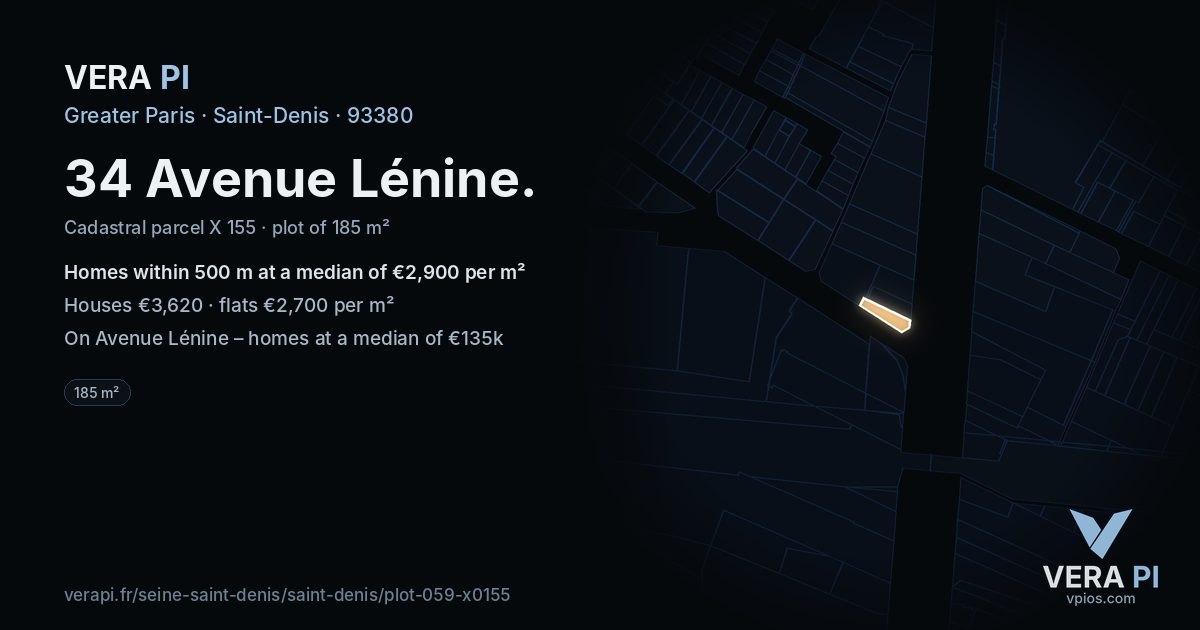 34 Avenue Lénine, Saint-Denis at night – the plot lit, the parcels around coloured by the prices near them