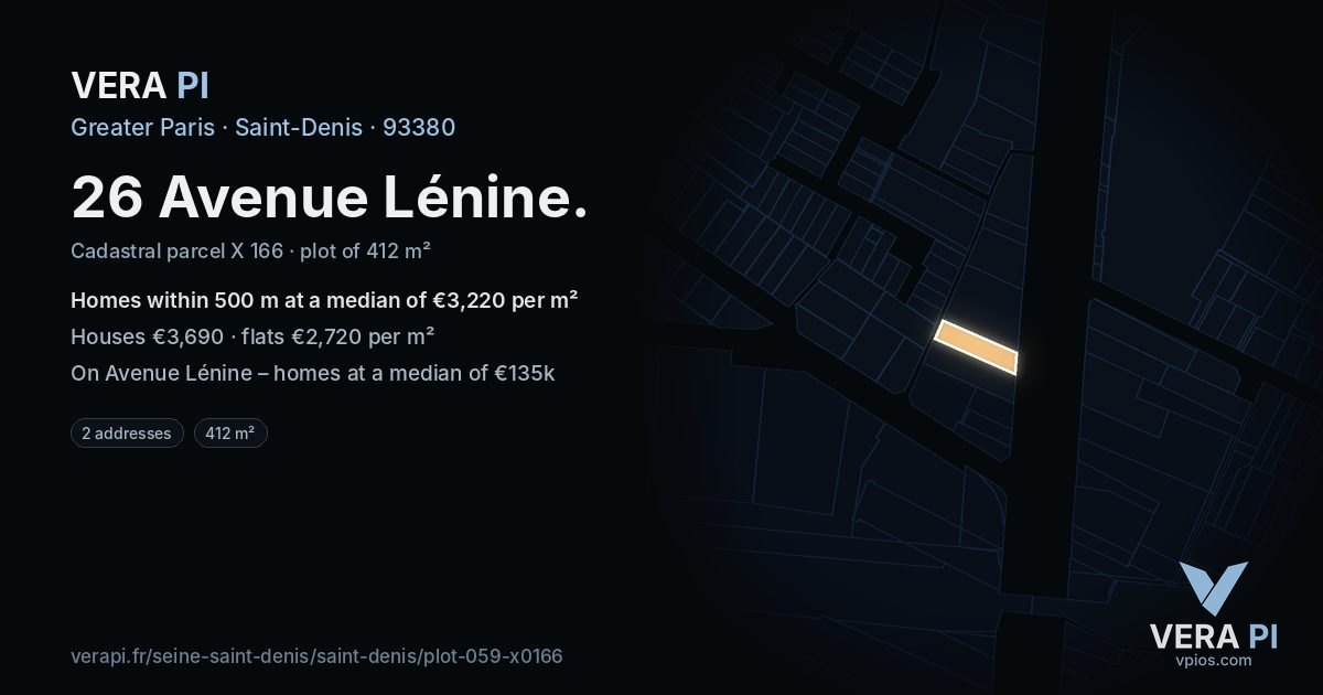26 Avenue Lénine, Saint-Denis at night – the plot lit, the parcels around coloured by the prices near them
