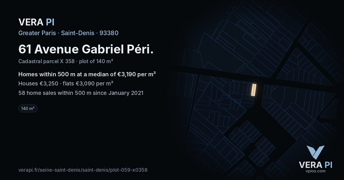 61 Avenue Gabriel Péri, Saint-Denis at night – the plot lit, the parcels around coloured by the prices near them