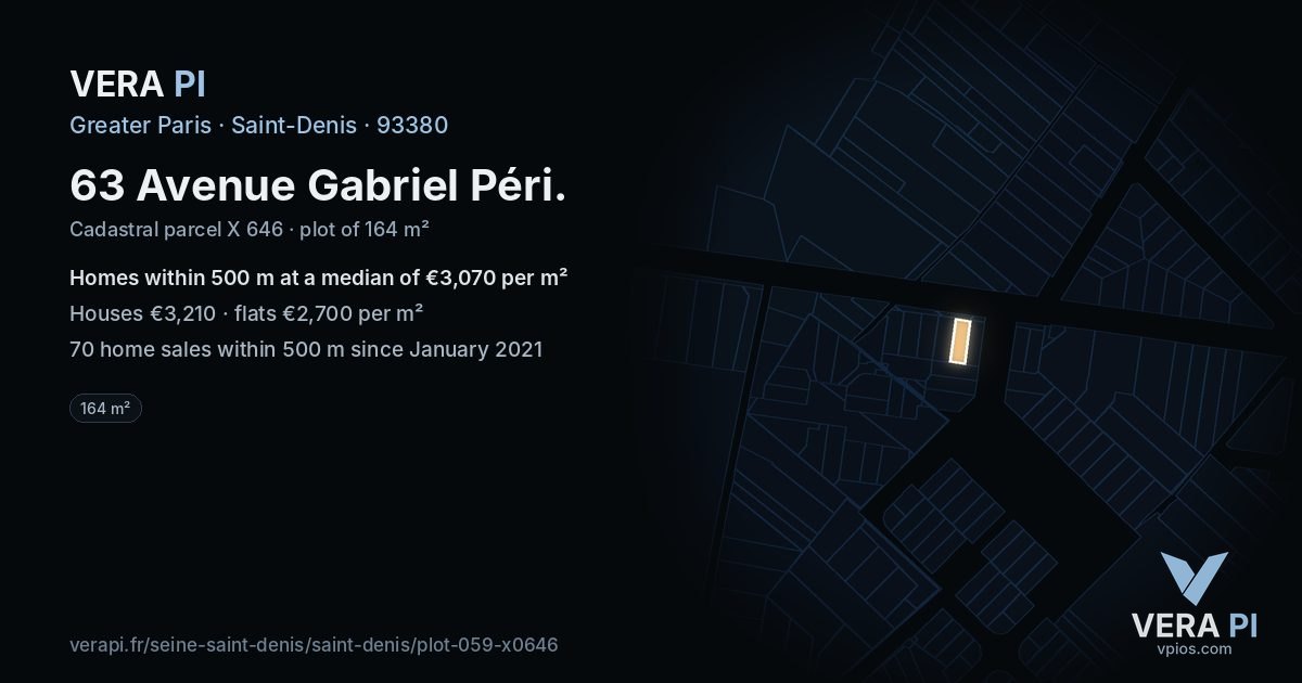 63 Avenue Gabriel Péri, Saint-Denis at night – the plot lit, the parcels around coloured by the prices near them