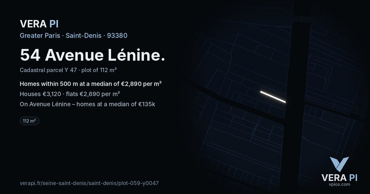 54 Avenue Lénine, Saint-Denis at night – the plot lit, the parcels around coloured by the prices near them