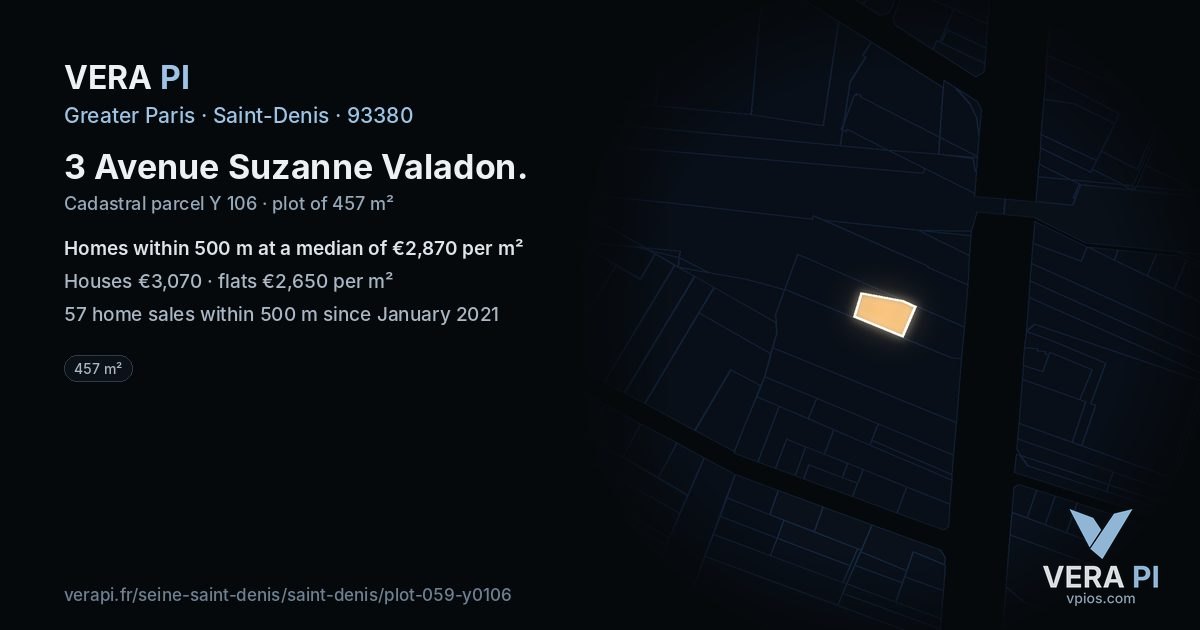 3 Avenue Suzanne Valadon, Saint-Denis at night – the plot lit, the parcels around coloured by the prices near them