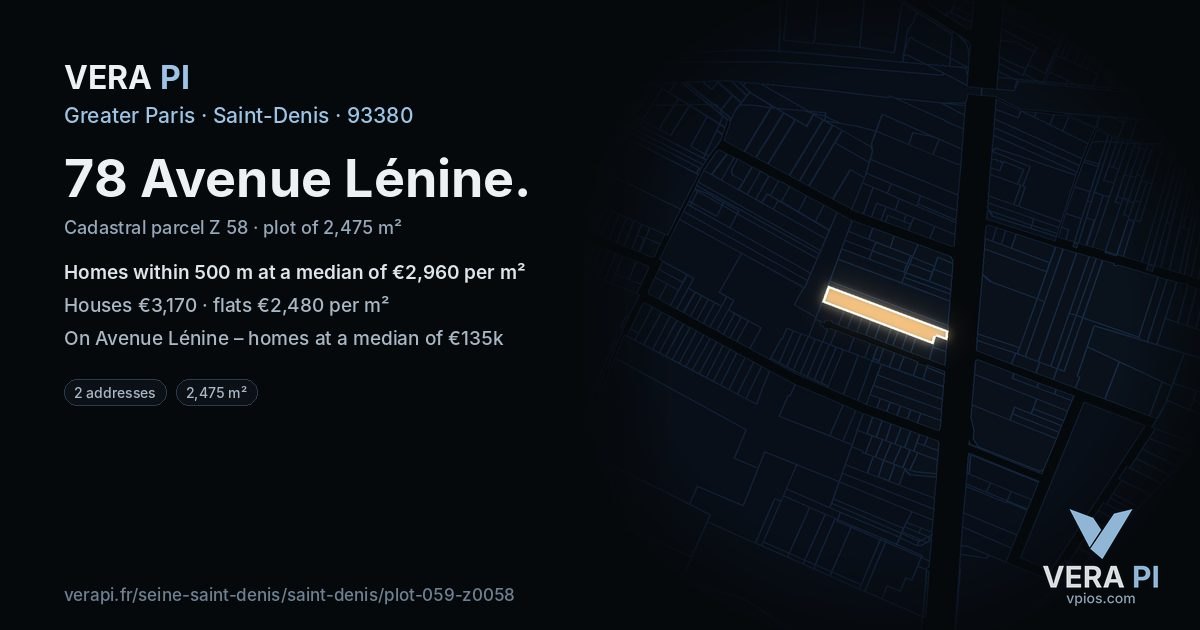 78 Avenue Lénine, Saint-Denis at night – the plot lit, the parcels around coloured by the prices near them