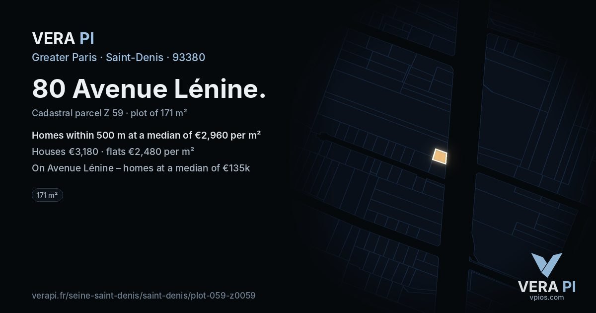 80 Avenue Lénine, Saint-Denis at night – the plot lit, the parcels around coloured by the prices near them