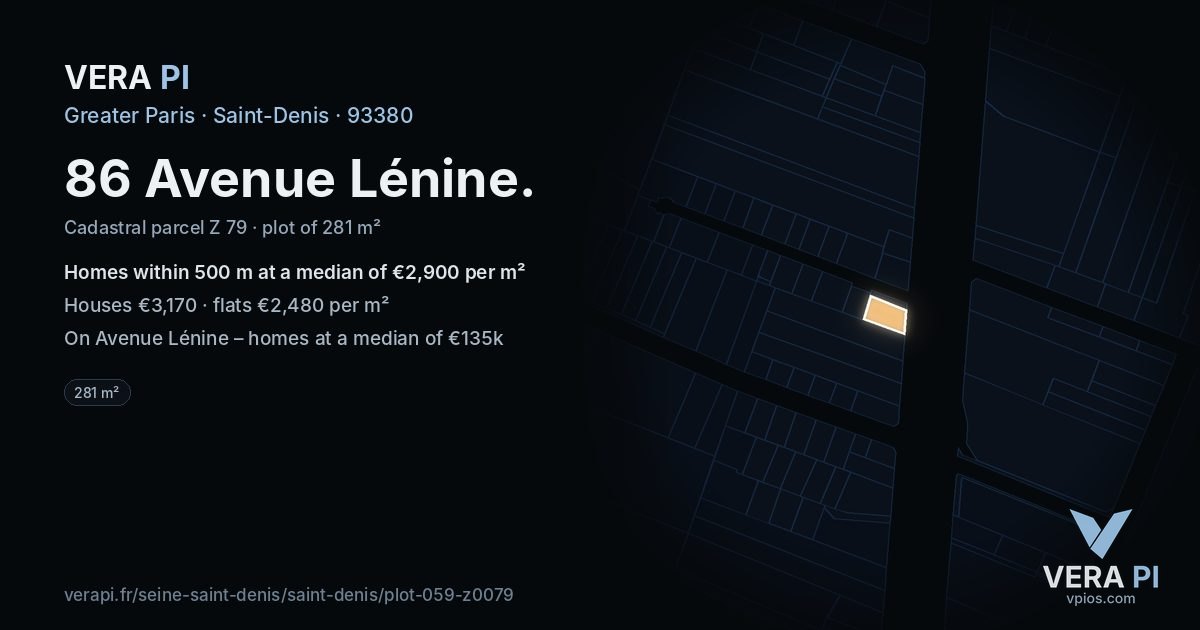 86 Avenue Lénine, Saint-Denis at night – the plot lit, the parcels around coloured by the prices near them
