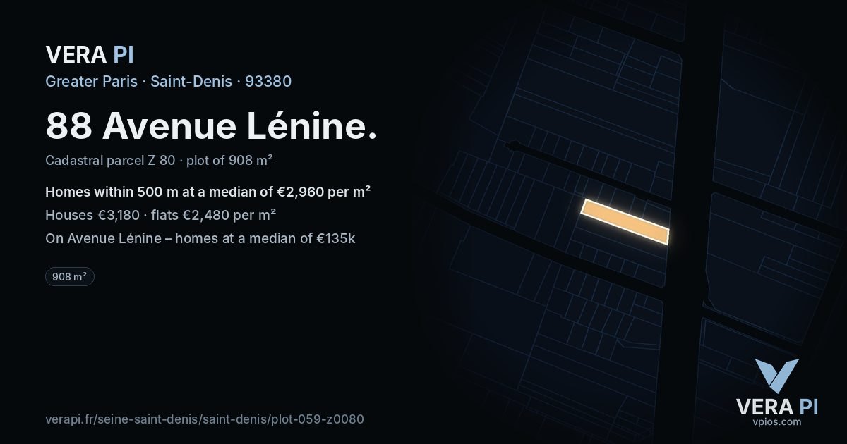 88 Avenue Lénine, Saint-Denis at night – the plot lit, the parcels around coloured by the prices near them