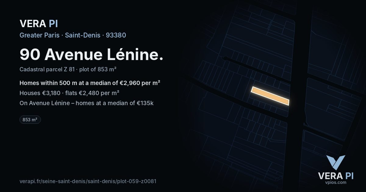 90 Avenue Lénine, Saint-Denis at night – the plot lit, the parcels around coloured by the prices near them