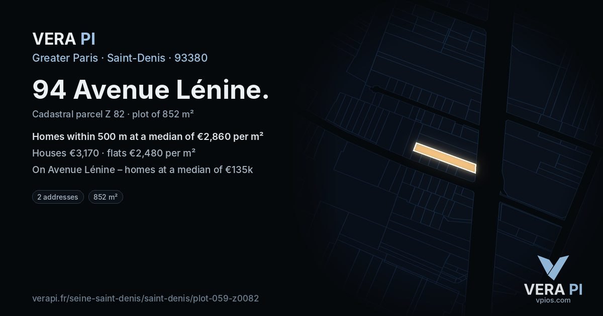 94 Avenue Lénine, Saint-Denis at night – the plot lit, the parcels around coloured by the prices near them