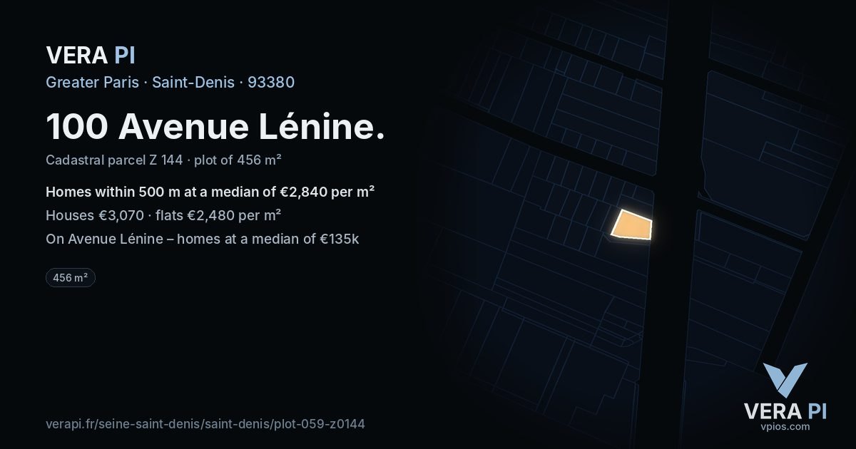 100 Avenue Lénine, Saint-Denis at night – the plot lit, the parcels around coloured by the prices near them