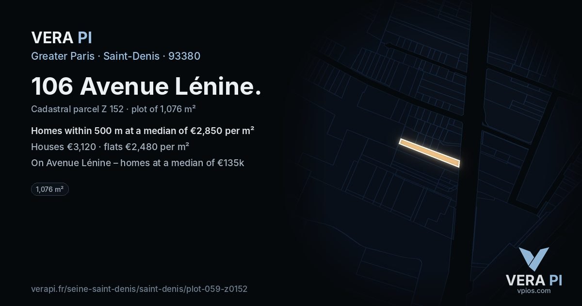 106 Avenue Lénine, Saint-Denis at night – the plot lit, the parcels around coloured by the prices near them