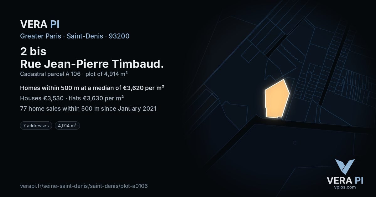 2 bis Rue Jean-Pierre Timbaud, Saint-Denis at night – the plot lit, the parcels around coloured by the prices near them