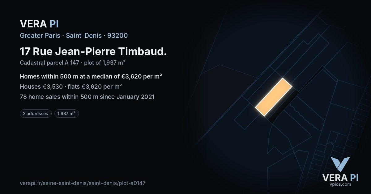 17 Rue Jean-Pierre Timbaud, Saint-Denis at night – the plot lit, the parcels around coloured by the prices near them