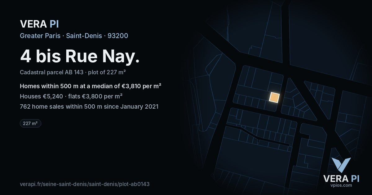 4 bis Rue Nay, Saint-Denis at night – the plot lit, the parcels around coloured by the prices near them