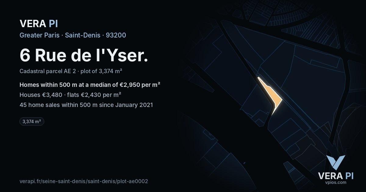 6 Rue de l'Yser, Saint-Denis at night – the plot lit, the parcels around coloured by the prices near them