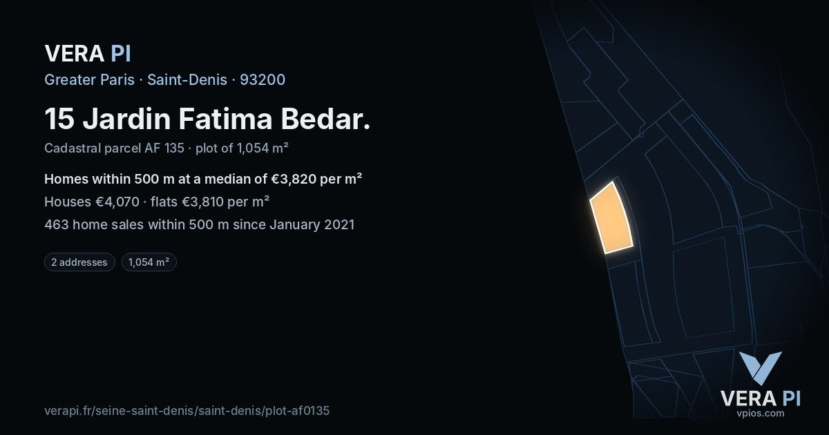 15 Jardin Fatima Bedar, Saint-Denis at night – the plot lit, the parcels around coloured by the prices near them
