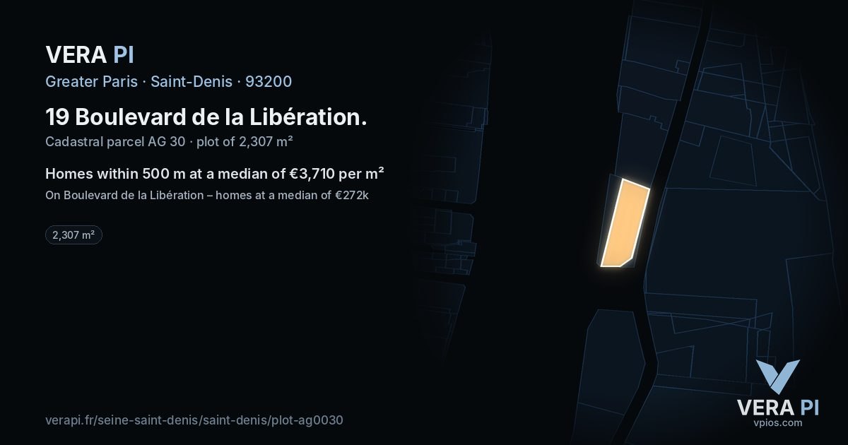 19 Boulevard de la Libération, Saint-Denis at night – the plot lit, the parcels around coloured by the prices near them