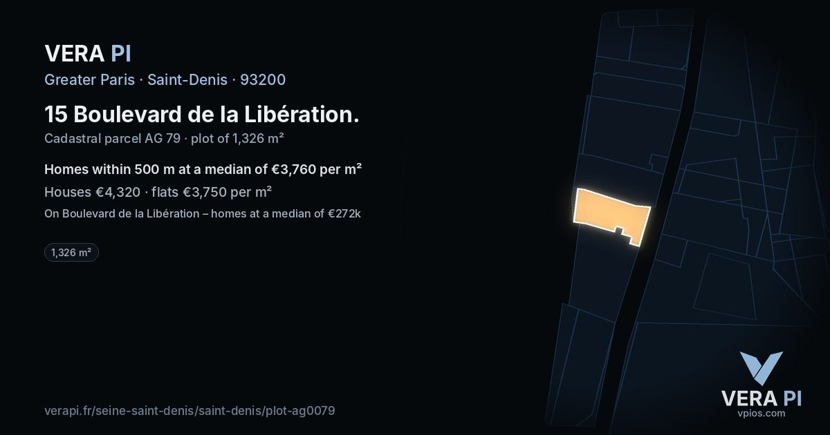 15 Boulevard de la Libération, Saint-Denis at night – the plot lit, the parcels around coloured by the prices near them