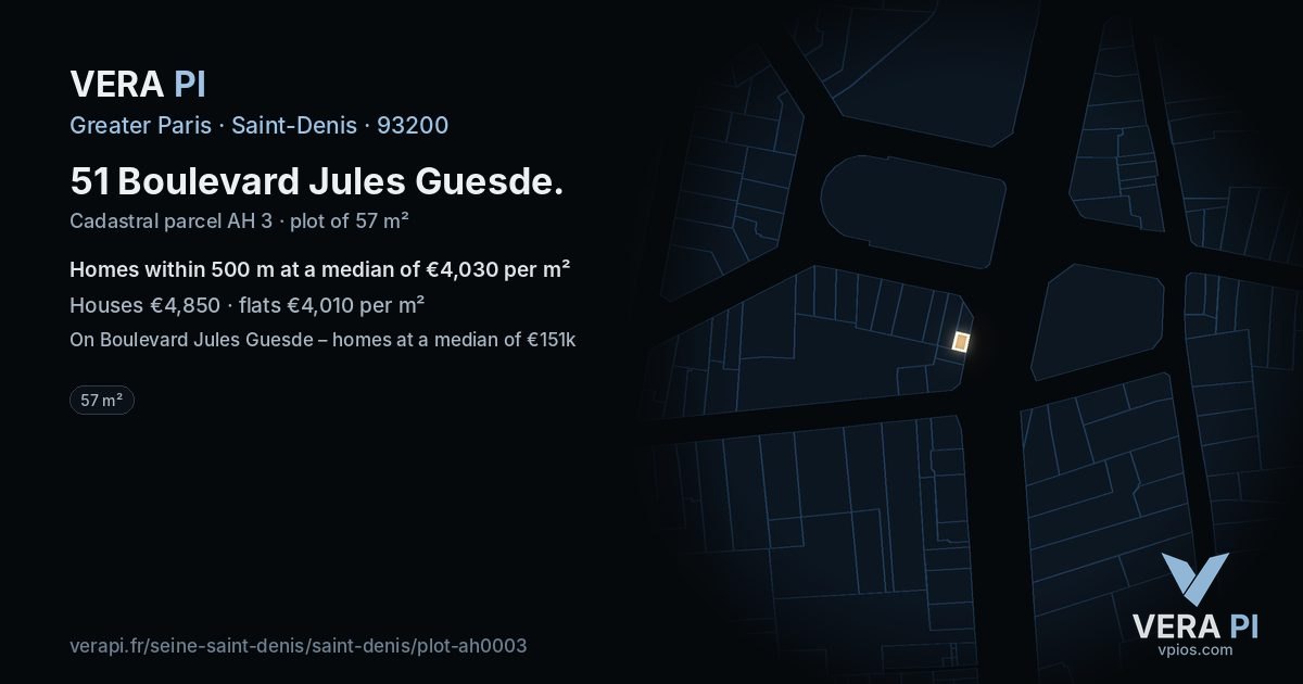 51 Boulevard Jules Guesde, Saint-Denis at night – the plot lit, the parcels around coloured by the prices near them