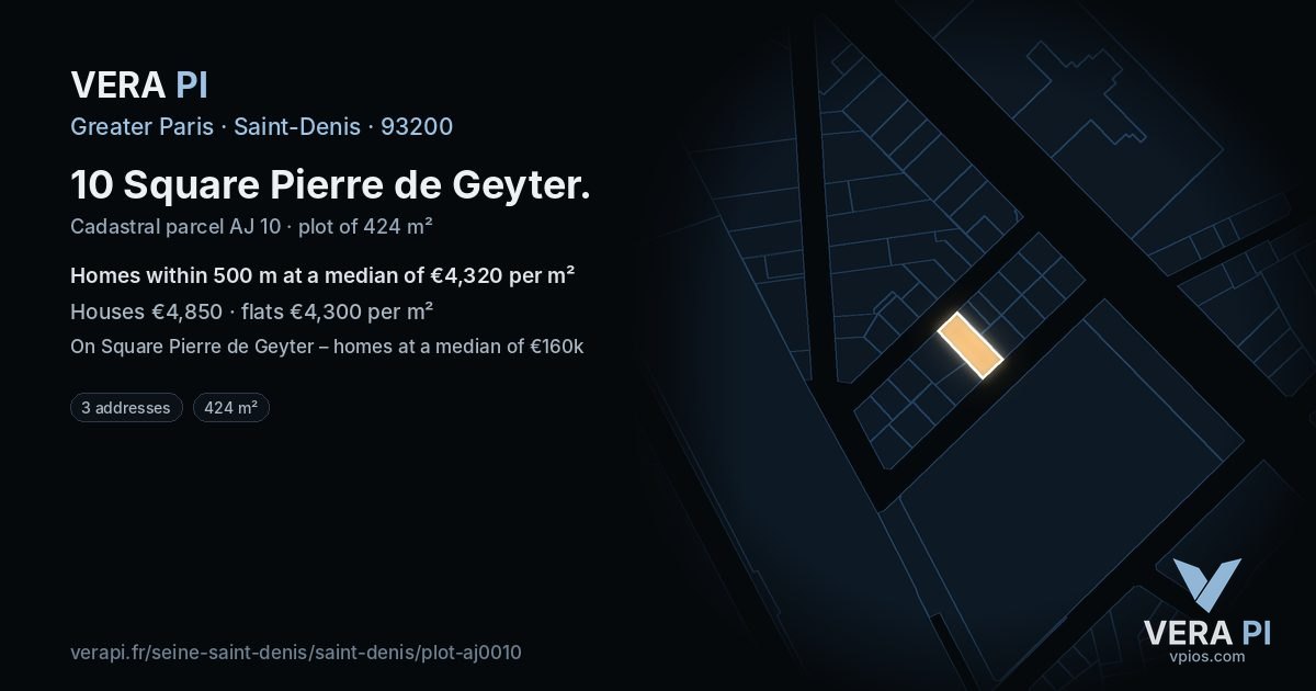 10 Square Pierre de Geyter, Saint-Denis at night – the plot lit, the parcels around coloured by the prices near them