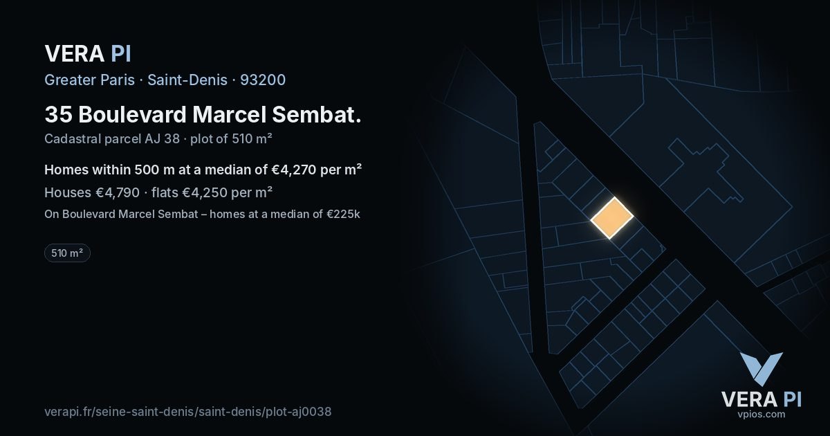 35 Boulevard Marcel Sembat, Saint-Denis at night – the plot lit, the parcels around coloured by the prices near them
