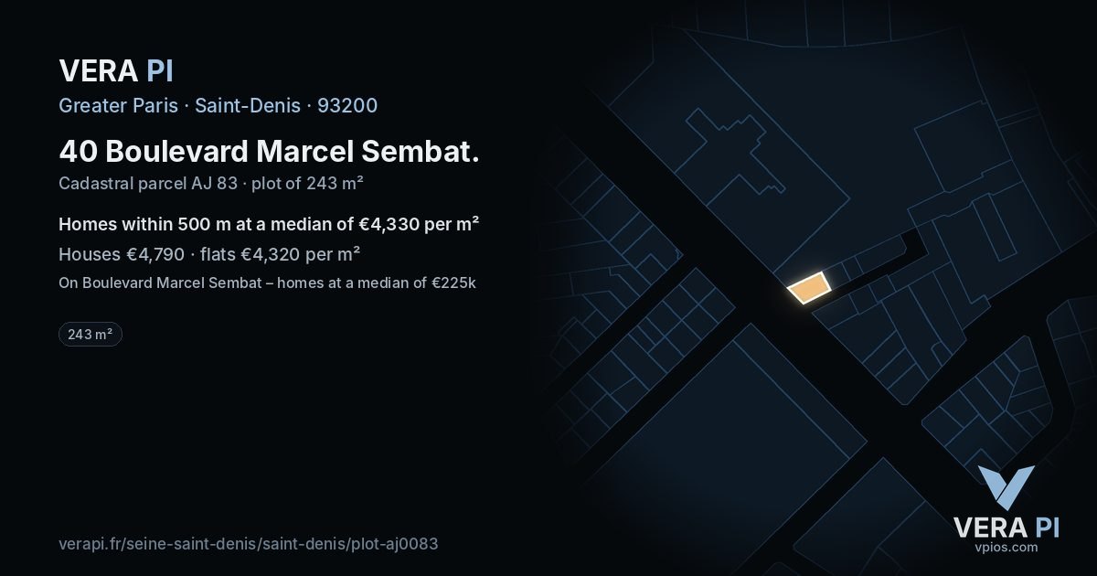 40 Boulevard Marcel Sembat, Saint-Denis at night – the plot lit, the parcels around coloured by the prices near them