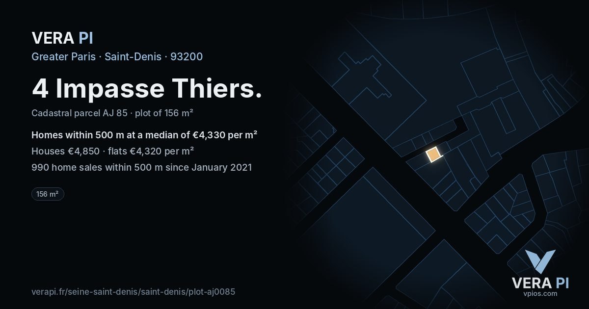 4 Impasse Thiers, Saint-Denis at night – the plot lit, the parcels around coloured by the prices near them