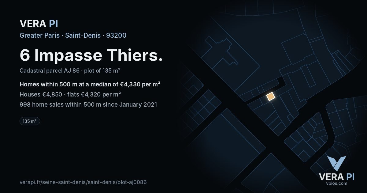 6 Impasse Thiers, Saint-Denis at night – the plot lit, the parcels around coloured by the prices near them