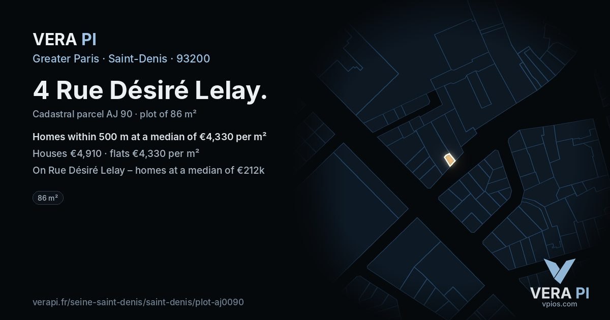 4 Rue Désiré Lelay, Saint-Denis at night – the plot lit, the parcels around coloured by the prices near them