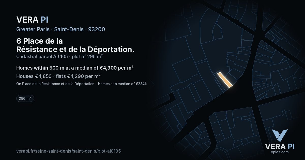 6 Place de la Résistance et de la Déportation, Saint-Denis at night – the plot lit, the parcels around coloured by the prices near them
