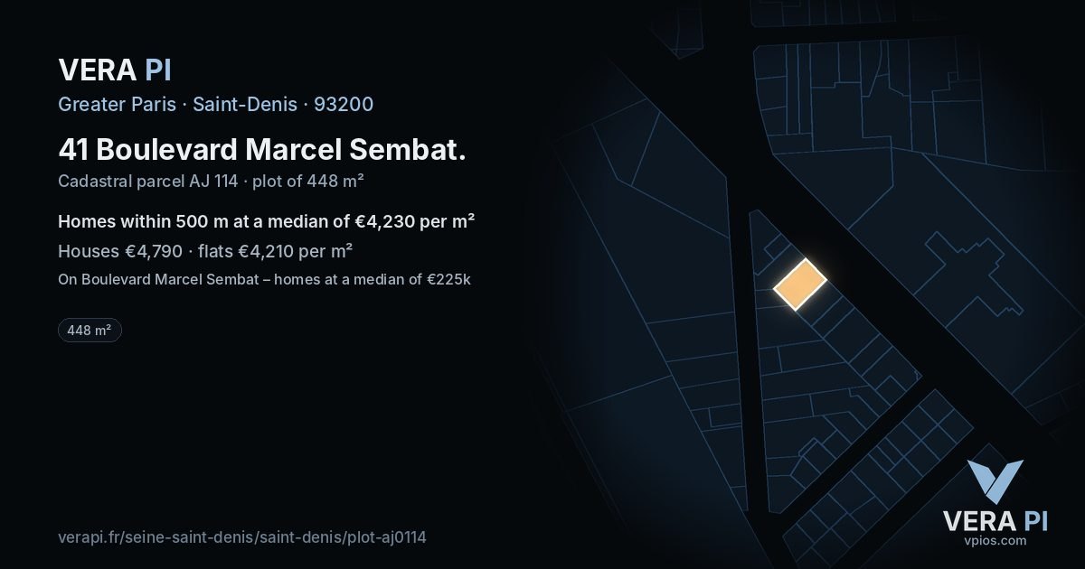41 Boulevard Marcel Sembat, Saint-Denis at night – the plot lit, the parcels around coloured by the prices near them
