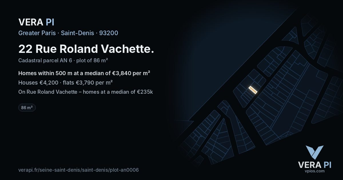 22 Rue Roland Vachette, Saint-Denis at night – the plot lit, the parcels around coloured by the prices near them