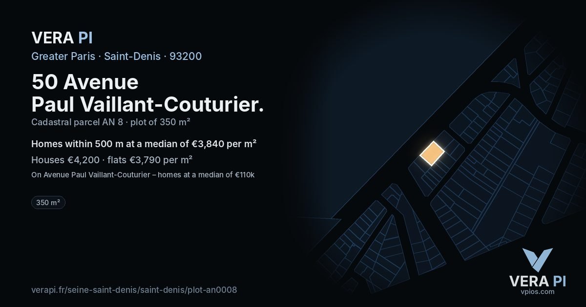50 Avenue Paul Vaillant-Couturier, Saint-Denis at night – the plot lit, the parcels around coloured by the prices near them