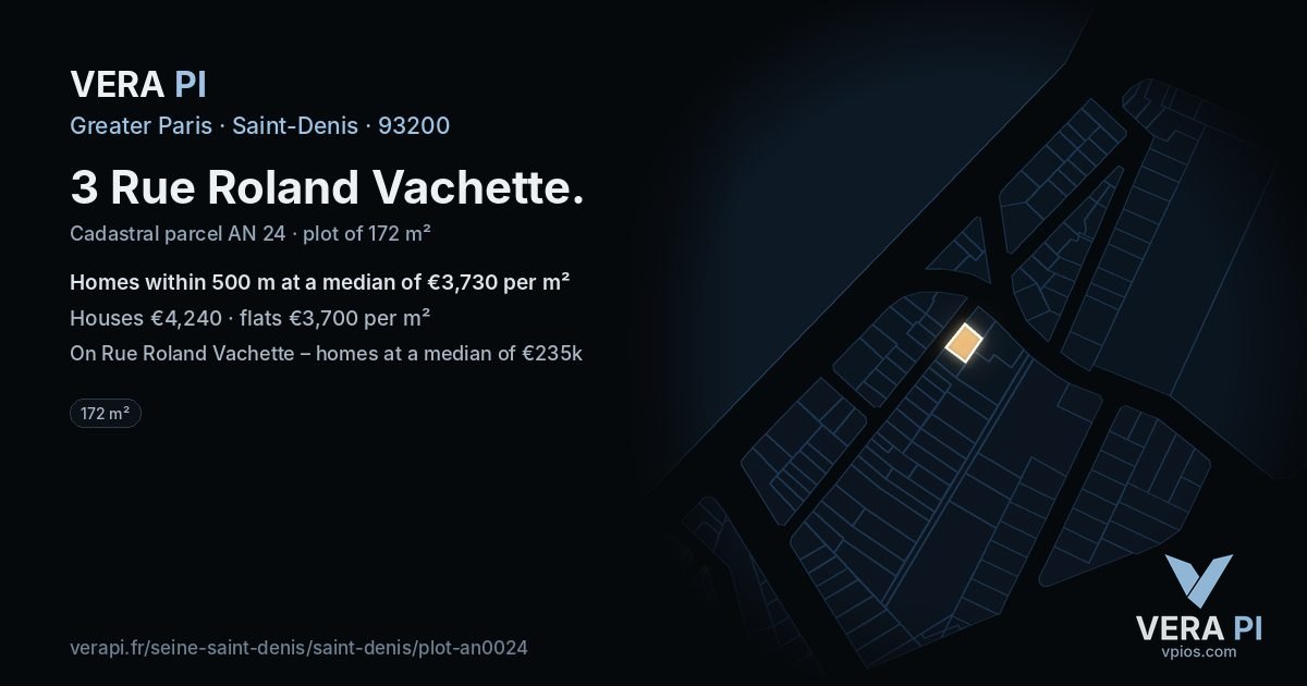 3 Rue Roland Vachette, Saint-Denis at night – the plot lit, the parcels around coloured by the prices near them