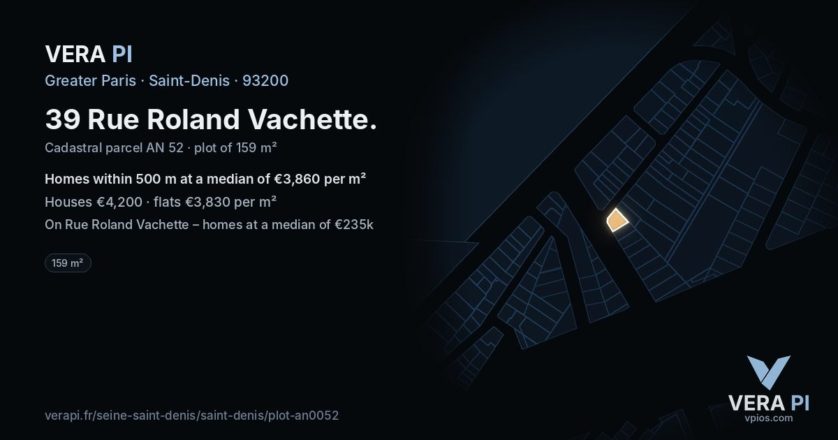 39 Rue Roland Vachette, Saint-Denis at night – the plot lit, the parcels around coloured by the prices near them
