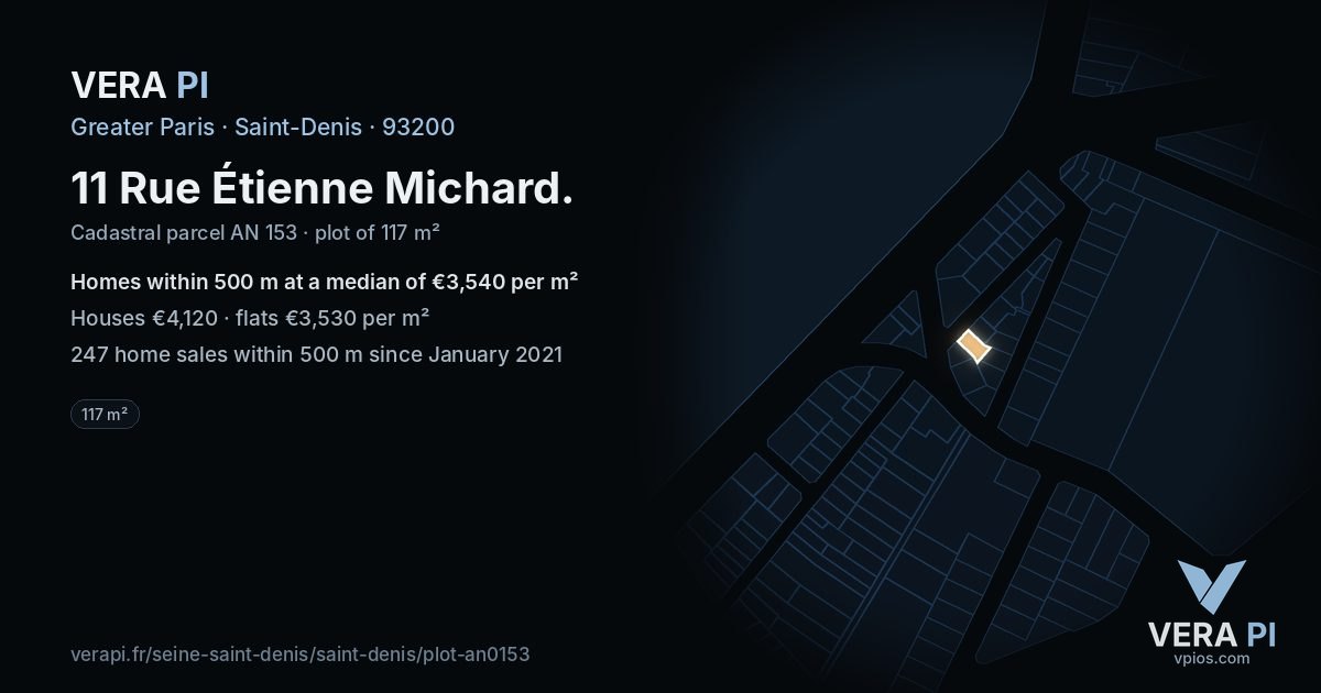 11 Rue Étienne Michard, Saint-Denis at night – the plot lit, the parcels around coloured by the prices near them